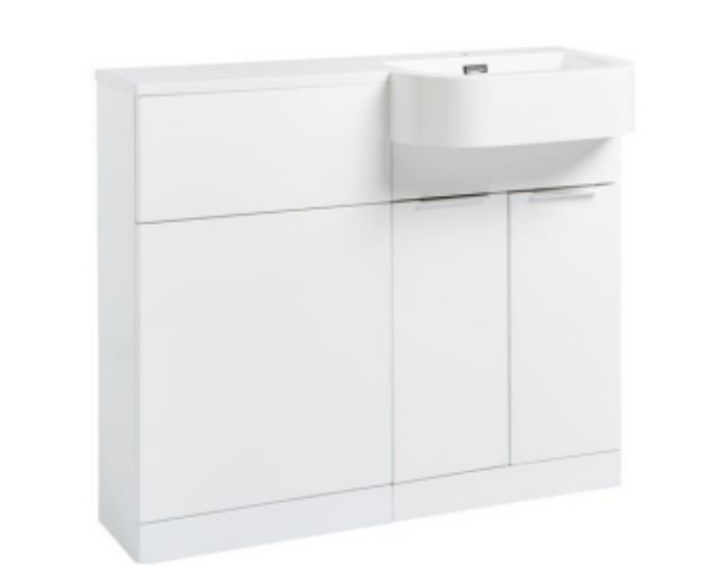 Kartell K-VIT Fusion 1010mm P-Shaped 2 Door Furniture Pack, Right Hand - basin on the right - White Gloss