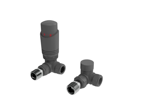 Kartell K-VIT K-Design thermostatic radiator valve twin pack in textured grey – Corner