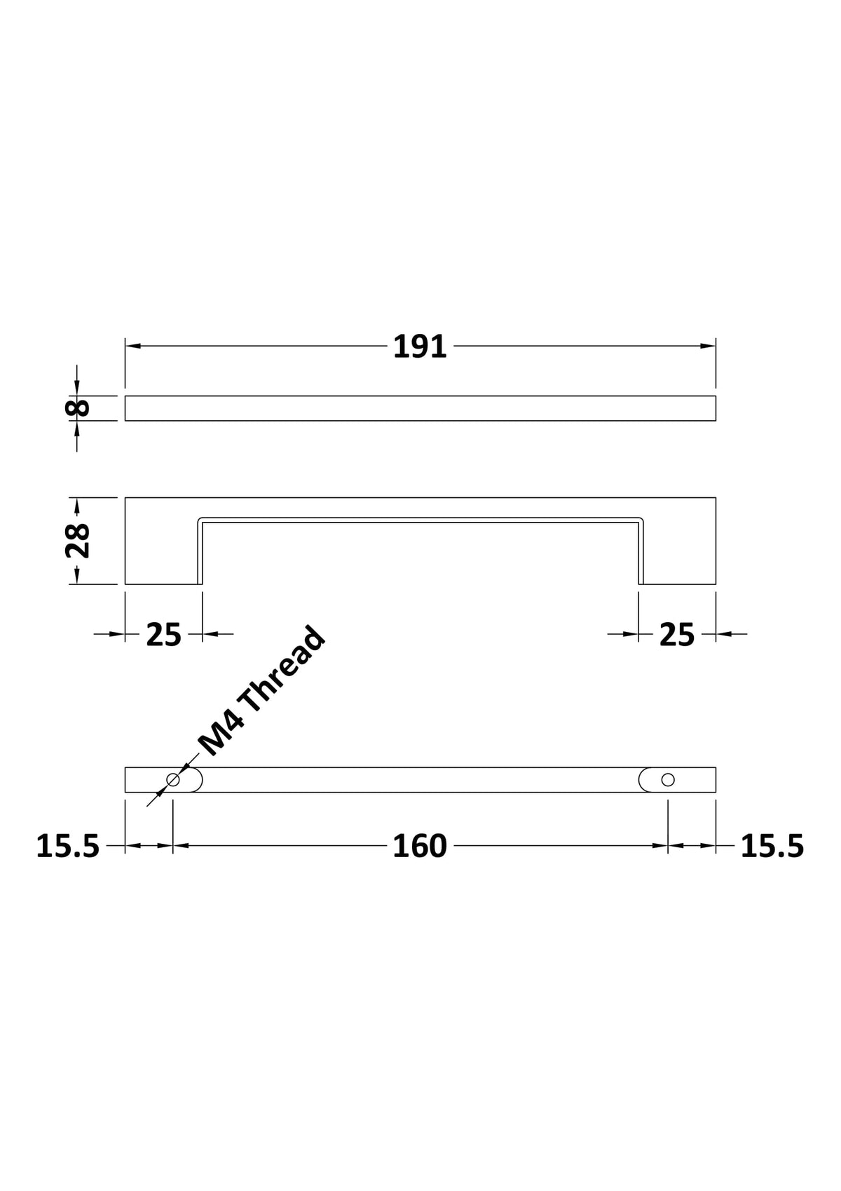 Nuie 160mm D Handle – 28mm High – Chrome, photo 2