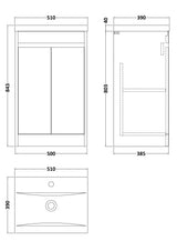 Nuie Havana 2 Door Floor Standing Vanity Unit With Basin – 500mm & 600mm, photo 12