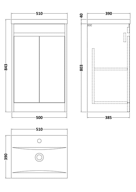 Nuie Havana 2 Door Floor Standing Vanity Unit With Basin – 500mm & 600mm, photo 12