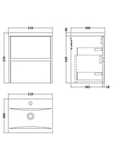 Nuie Havana 2 Drawer Wall Hung Vanity Unit With Basin – 500mm, 600mm & 800mm, photo 12