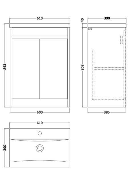 Nuie Havana 2 Door Floor Standing Vanity Unit With Basin – 500mm & 600mm, photo 13