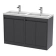 Nuie Havana 1200mm 4 Door Floor Standing Vanity Unit With Basin – Graphite Grey Woodgrain