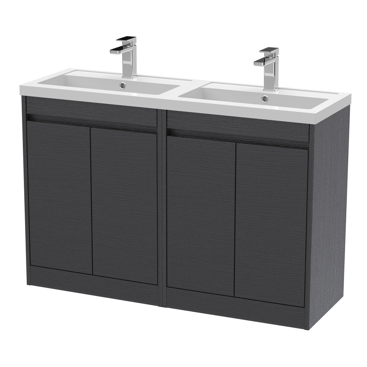 Nuie Havana 1200mm 4 Door Floor Standing Vanity Unit With Basin – Graphite Grey Woodgrain