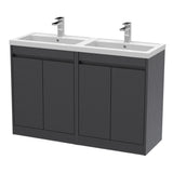 Nuie Havana 1200mm 4 Door Floor Standing Vanity Unit With Basin – Graphite Grey Woodgrain