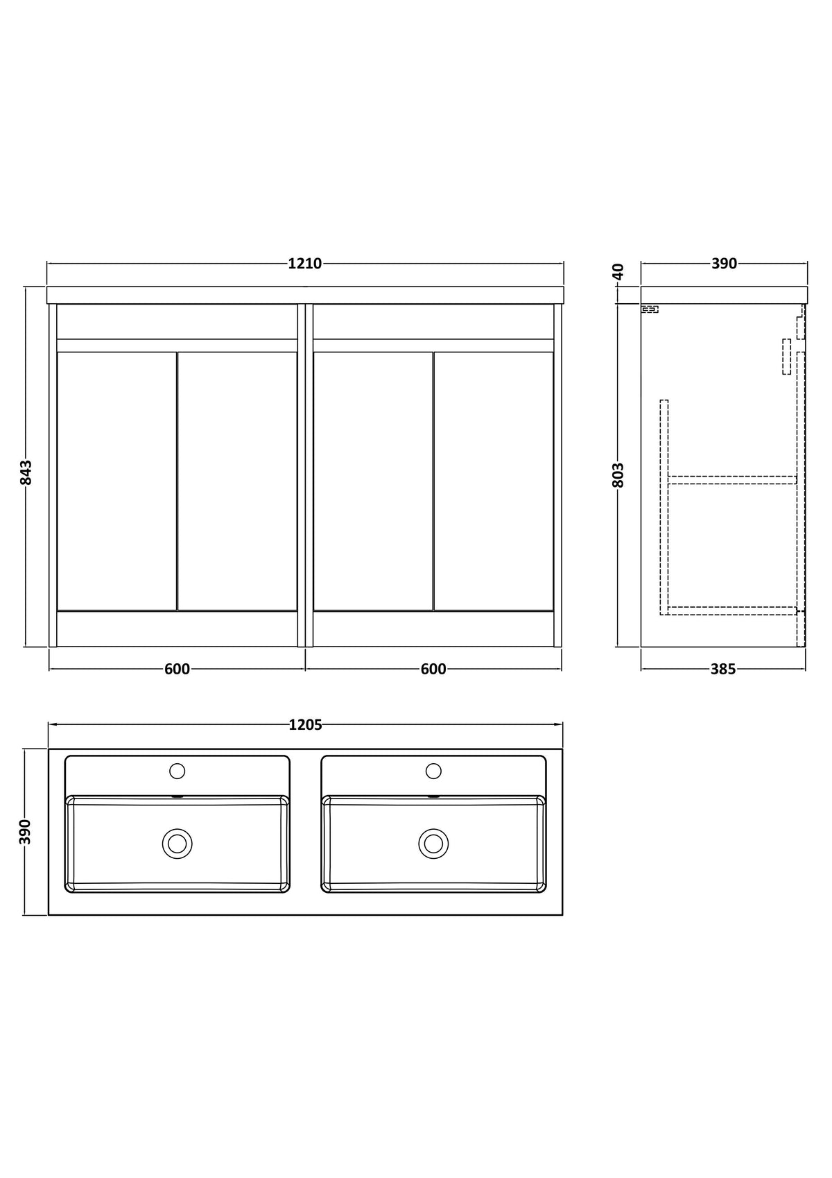 Nuie Havana 1200mm 4 Door Floor Standing Vanity Unit With Basin – Graphite Grey Woodgrain, photo 3