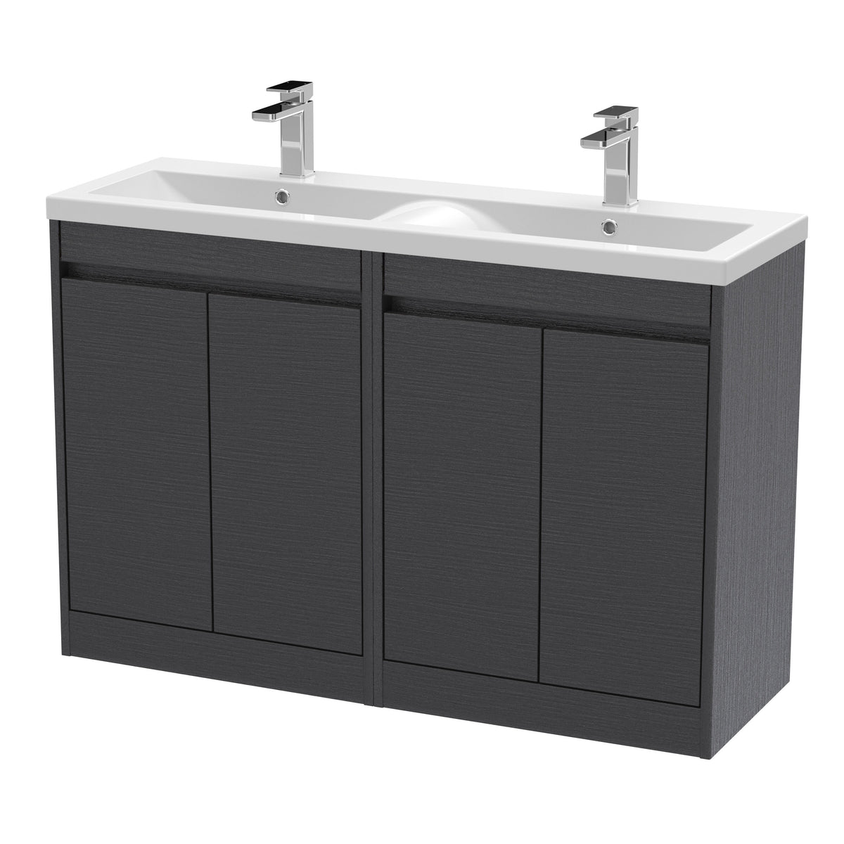 Nuie Havana 1200mm 4 Door Floor Standing Vanity Unit With Basin – Graphite Grey Woodgrain, photo 2