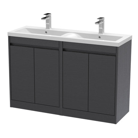 Nuie Havana 1200mm 4 Door Floor Standing Vanity Unit With Basin – Graphite Grey Woodgrain, photo 2