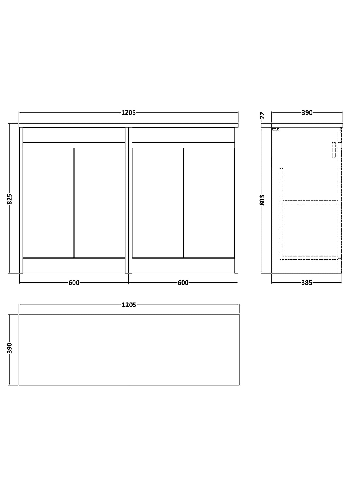 Nuie Havana 1200mm 4 Door Floor Standing Vanity Unit With Worktop, photo 10