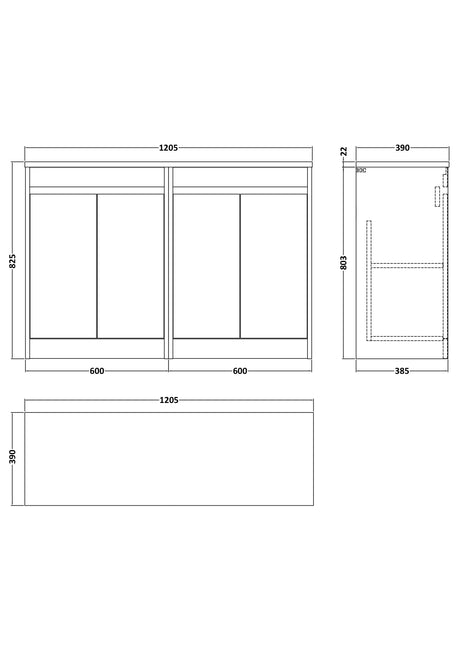 Nuie Havana 1200mm 4 Door Floor Standing Vanity Unit With Worktop, photo 10