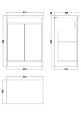 Nuie Havana 600mm 2 Door Floor Standing Vanity Unit With Worktop, photo 11