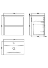 Nuie Havana 2 Drawer Wall Hung Vanity Unit With Basin – 500mm, 600mm & 800mm, photo 13