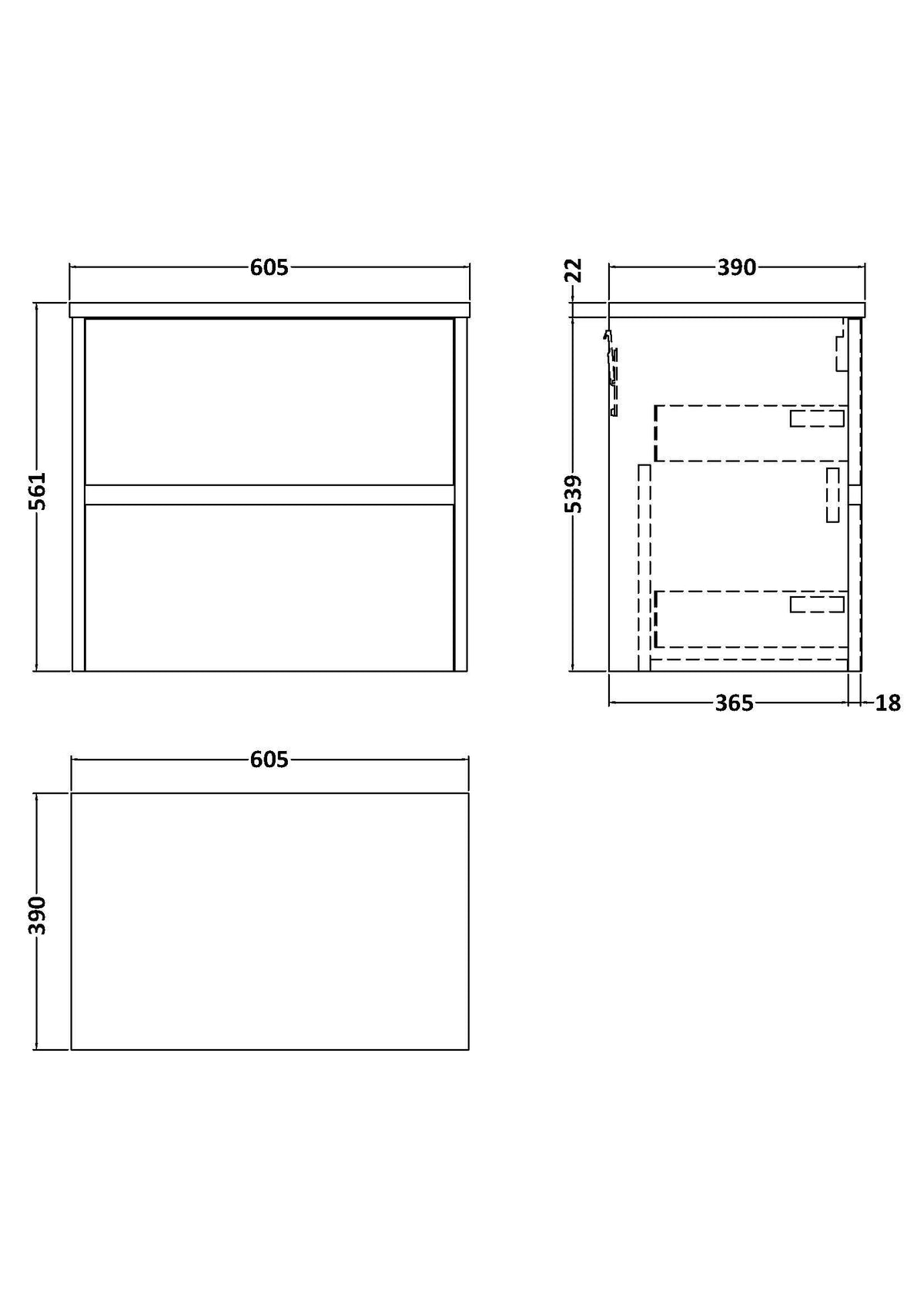 Nuie Havana 2 Drawer Wall Hung Vanity Unit With Worktop – 600mm & 800mm, photo 11