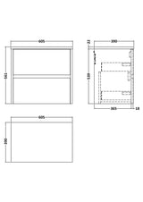 Nuie Havana 2 Drawer Wall Hung Vanity Unit With Worktop – 600mm & 800mm, photo 11