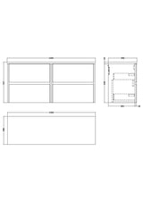 Nuie Havana 1200mm 4 Drawer Wall Hung Vanity Unit With Worktop, photo 11
