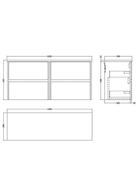 Nuie Havana 1200mm 4 Drawer Wall Hung Vanity Unit With Worktop, photo 11