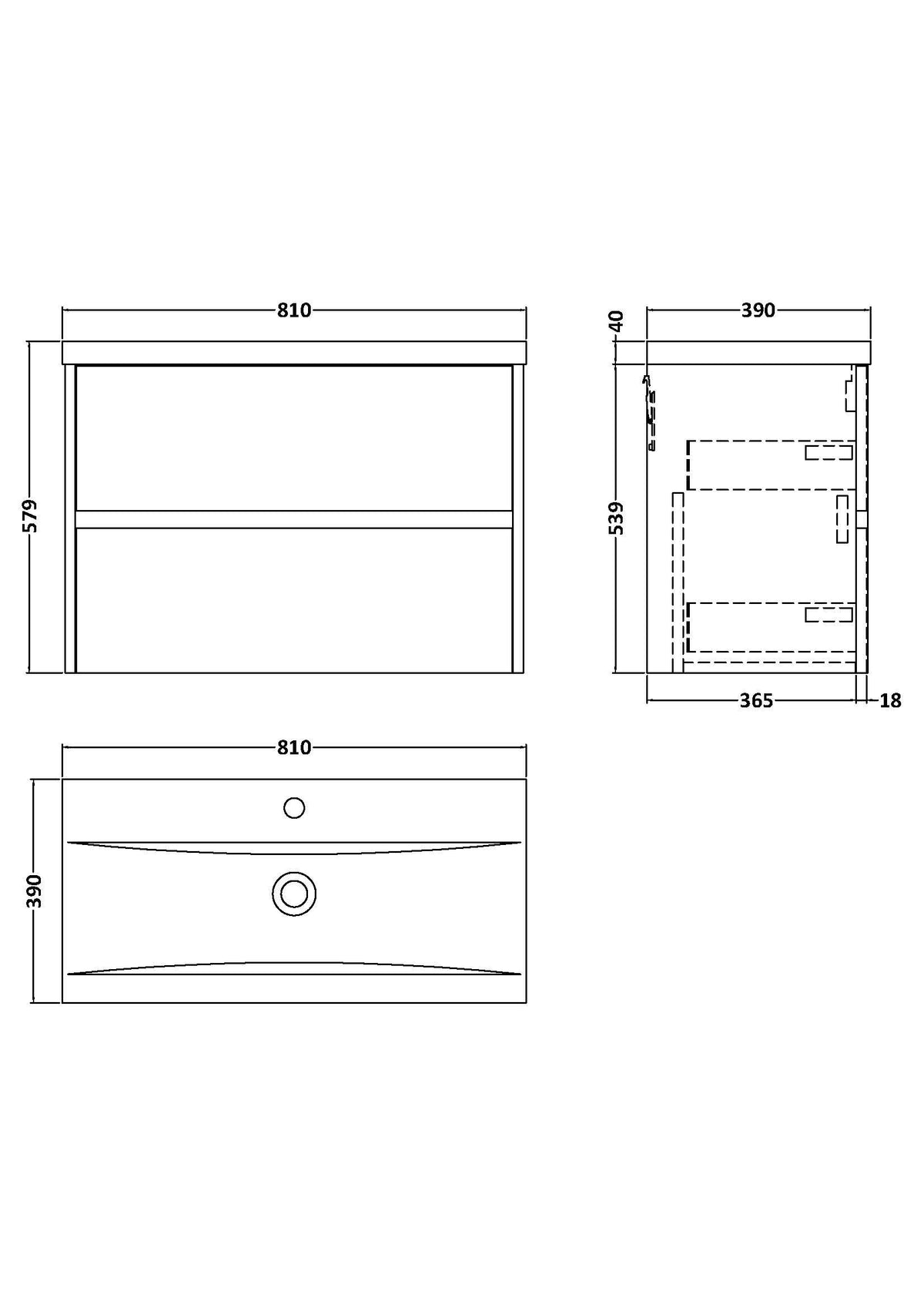 Nuie Havana 2 Drawer Wall Hung Vanity Unit With Basin – 500mm, 600mm & 800mm, photo 14
