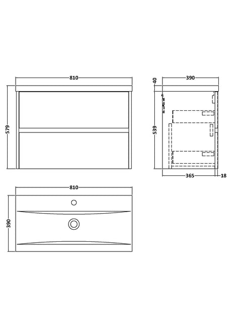 Nuie Havana 2 Drawer Wall Hung Vanity Unit With Basin – 500mm, 600mm & 800mm, photo 14