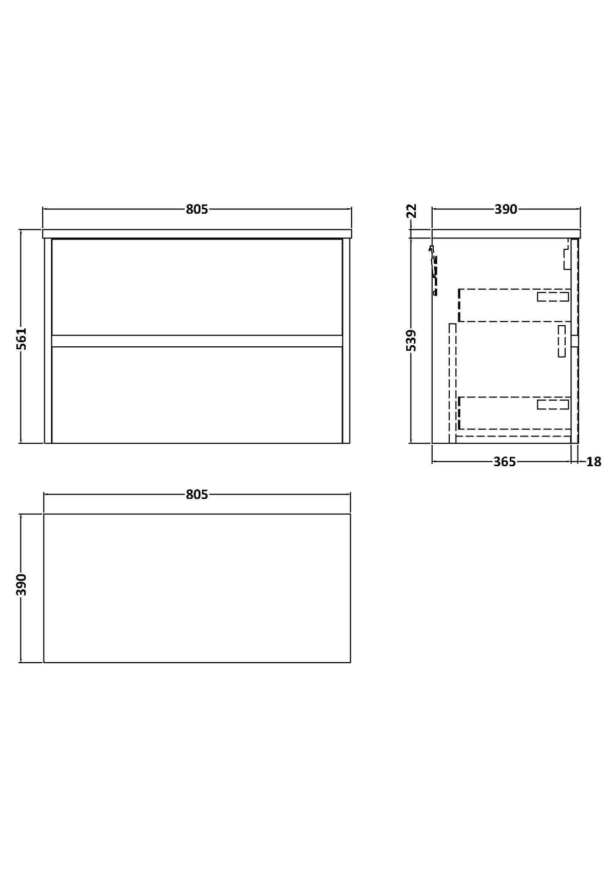 Nuie Havana 2 Drawer Wall Hung Vanity Unit With Worktop – 600mm & 800mm, photo 12