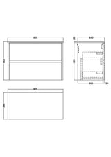 Nuie Havana 2 Drawer Wall Hung Vanity Unit With Worktop – 600mm & 800mm, photo 12