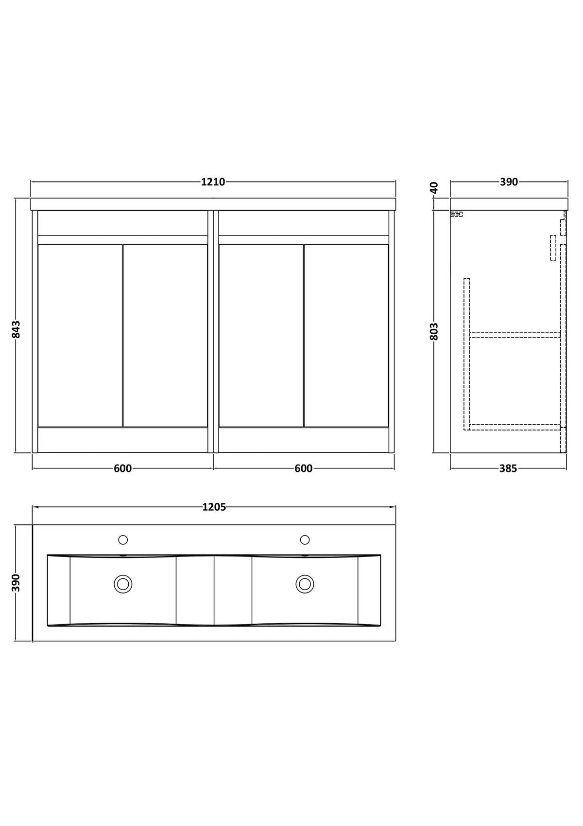 Nuie Havana 1200mm 4 Door Floor Standing Twin Vanity Unit With Basin, photo 8