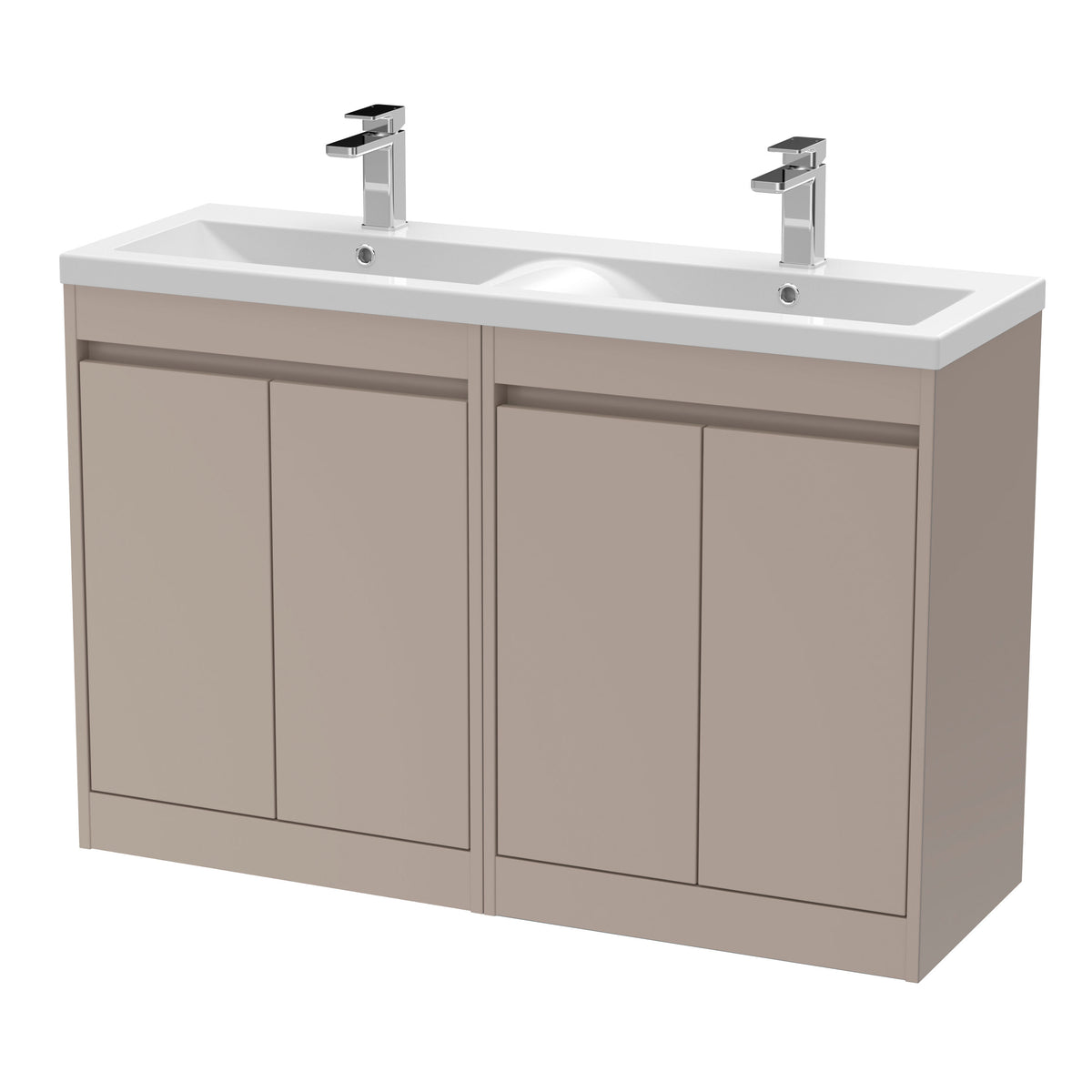 Nuie Havana 1200mm 4 Door Floor Standing Twin Vanity Unit With Basin, photo 4