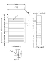 Nuie Vertical Ladder Rail – 700 x 500mm, 1100 x 500mm & 1150 x 500mm, photo 4
