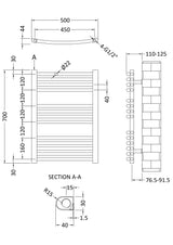 Nuie Vertical Curved Ladder Rail – 700 x 500mm, 1100 x 500mm & 1150 x 500mm, photo 4
