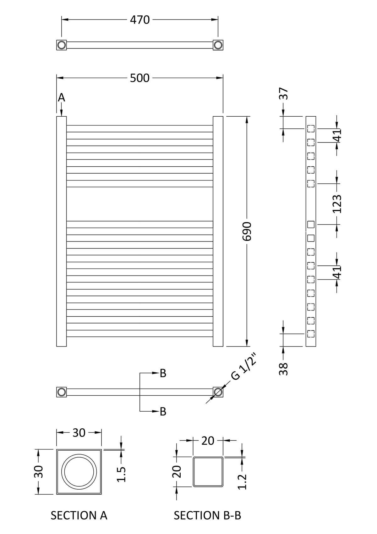 Nuie Eton 690 x 500mm Vertical Single Panel Radiator – Chrome or Anthracite, photo 4