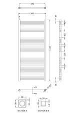 Nuie Eton 1100 x 500mm Vertical Electric Heated Towel Rail – Chrome or Anthracite, photo 4