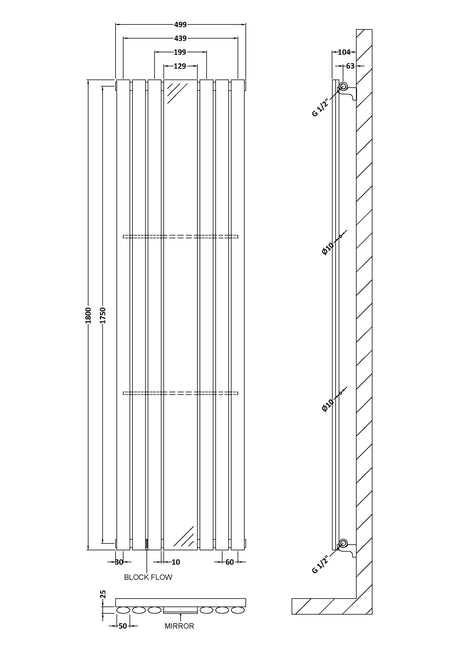 Nuie Revive Vertical Single Panel Radiator – 1785 x 413mm, 1800 x 413mm & 1800 x 499mm, photo 6