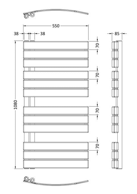 Nuie Elgin 1080 x 550mm Horizontal Heated Towel Rail – Chrome or Anthracite, photo 4