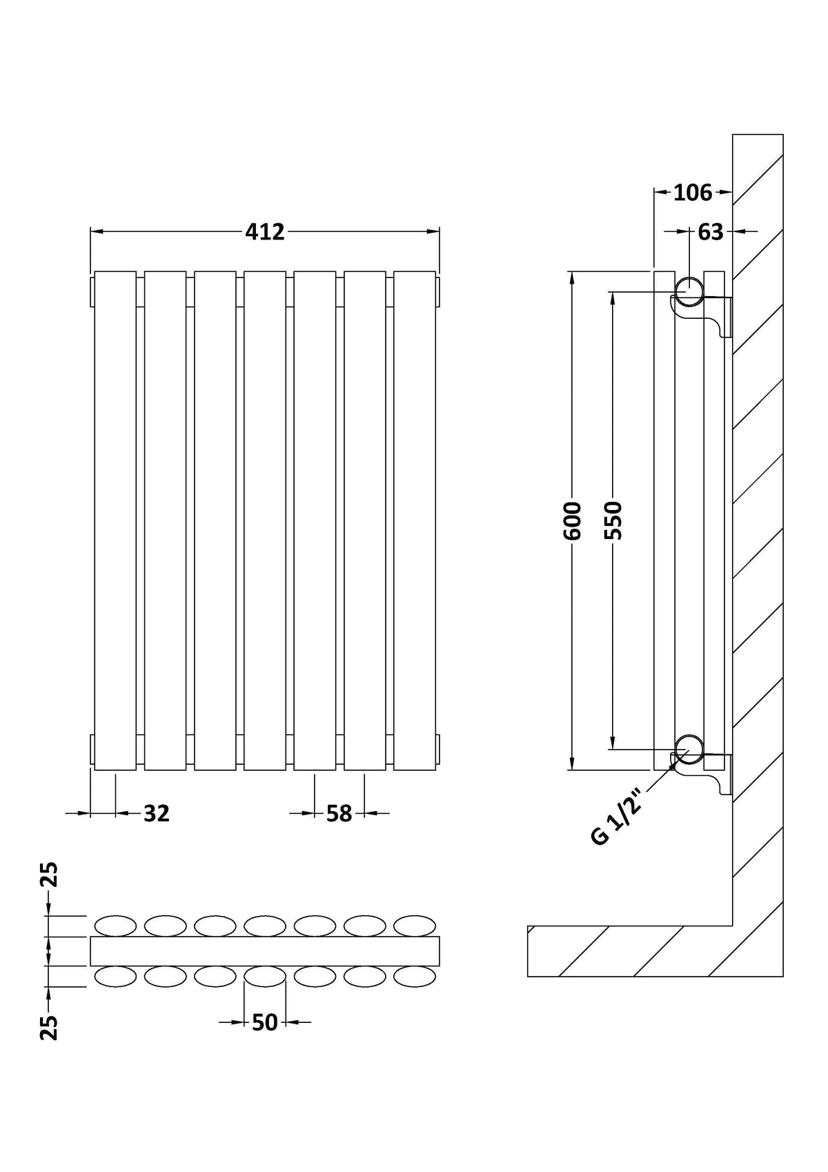 Nuie Revive Horizontal Double Panel Radiator – 600 x 412mm, 600 x 586mm, 992 x 600mm, 1398 x 600mm & 1572 x 600mm, photo 4