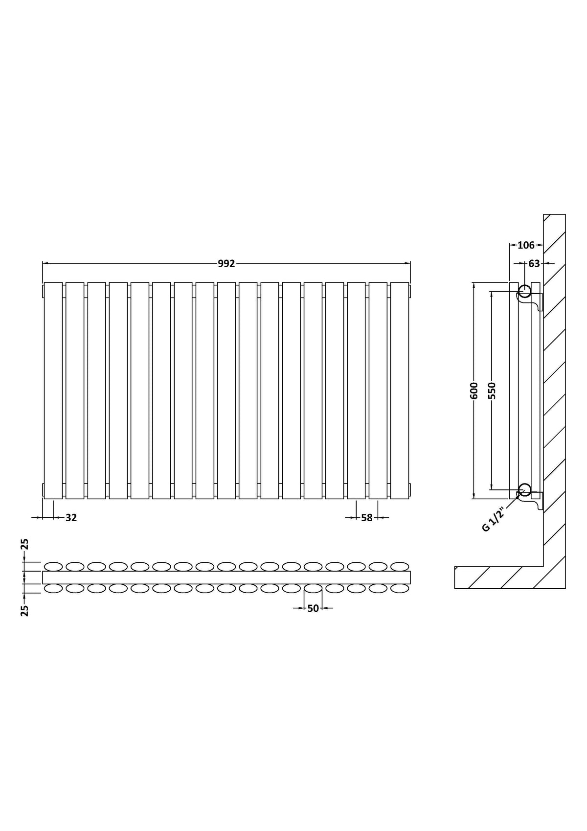 Nuie Revive Horizontal Double Panel Radiator – 600 x 412mm, 600 x 586mm, 992 x 600mm, 1398 x 600mm & 1572 x 600mm, photo 6