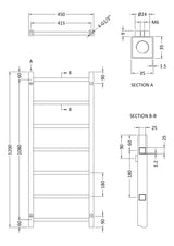 Nuie Eton Horizontal Heated Towel Rail – 1200 x 450mm & 1200 x 600mm, photo 3