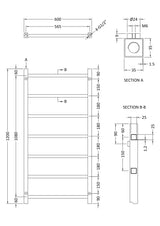 Nuie Eton Horizontal Heated Towel Rail – 1200 x 450mm & 1200 x 600mm, photo 4