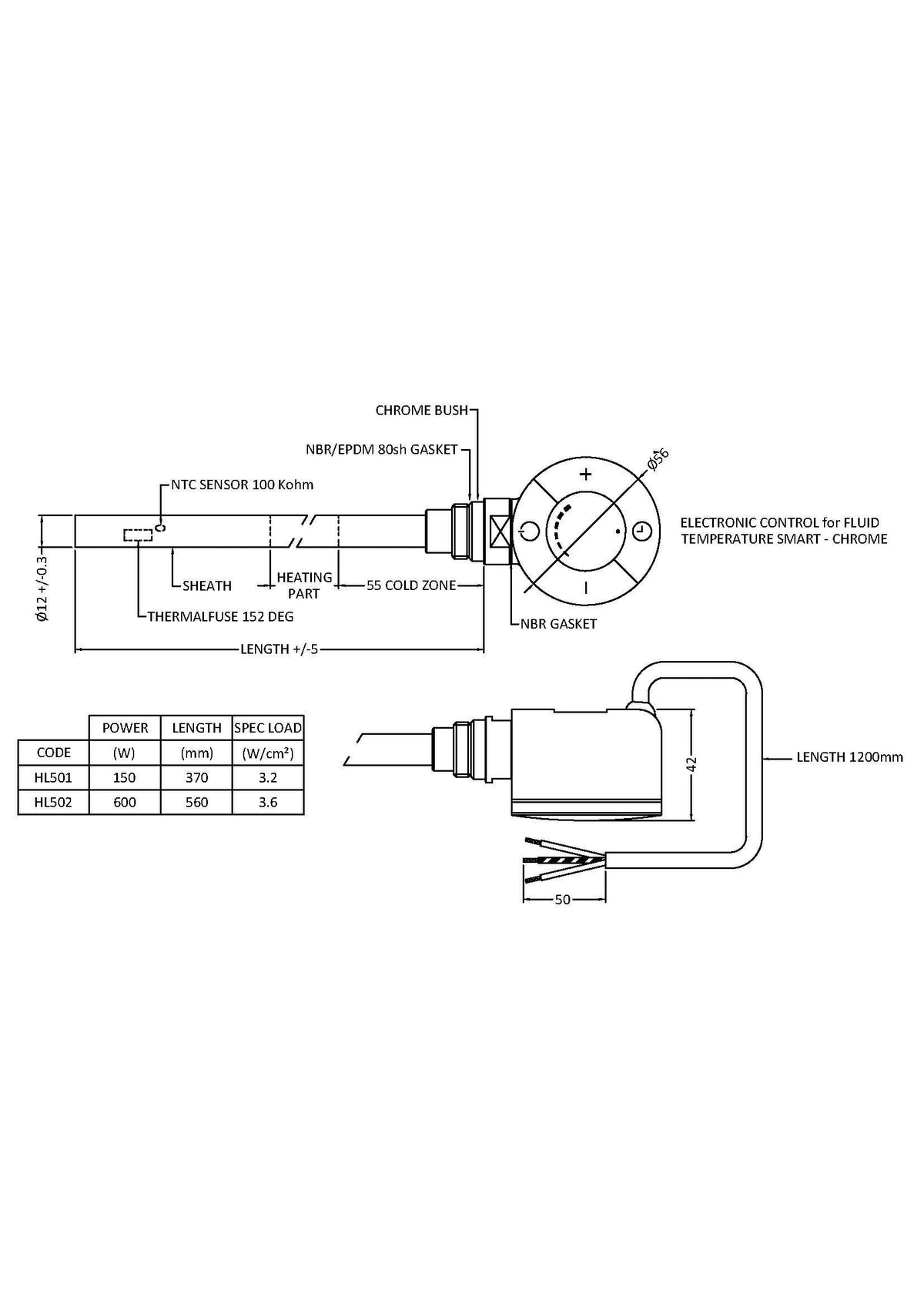 Nuie 600W Thermostatic Heating Element – Chrome, photo 2