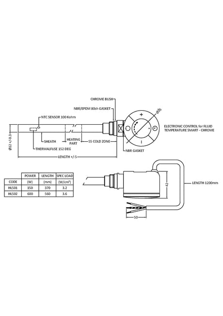 Nuie 600W Thermostatic Heating Element – Chrome, photo 2