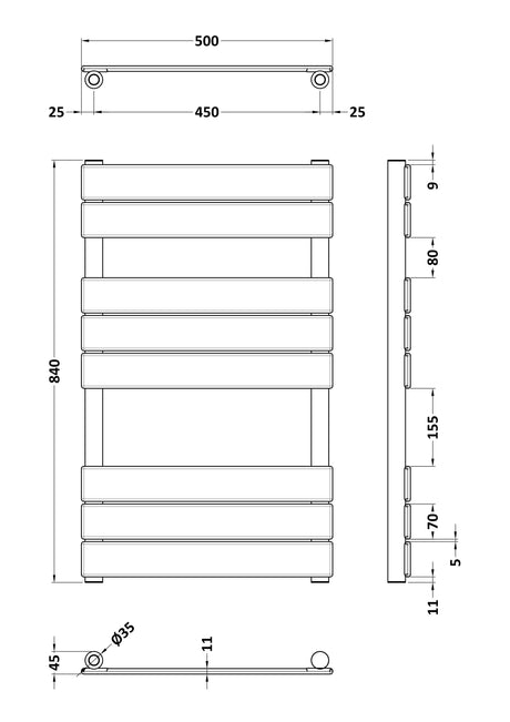 Nuie Piazza 840 x 500mm Vertical Heated Towel Rail – Brushed Brass or Anthracite, photo 4