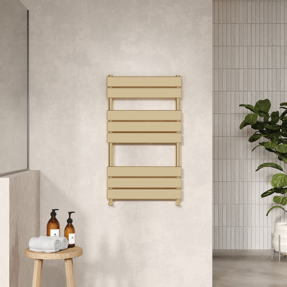 Nuie Piazza 840 x 500mm Vertical Heated Towel Rail – Brushed Brass or Anthracite