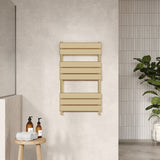 Nuie Piazza 840 x 500mm Vertical Heated Towel Rail – Brushed Brass or Anthracite