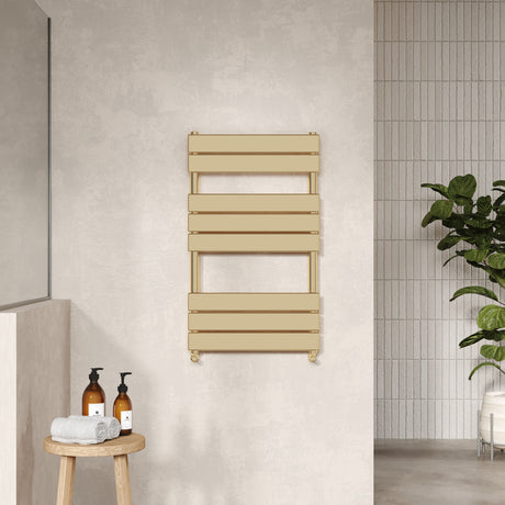 Nuie Piazza 840 x 500mm Vertical Heated Towel Rail – Brushed Brass or Anthracite