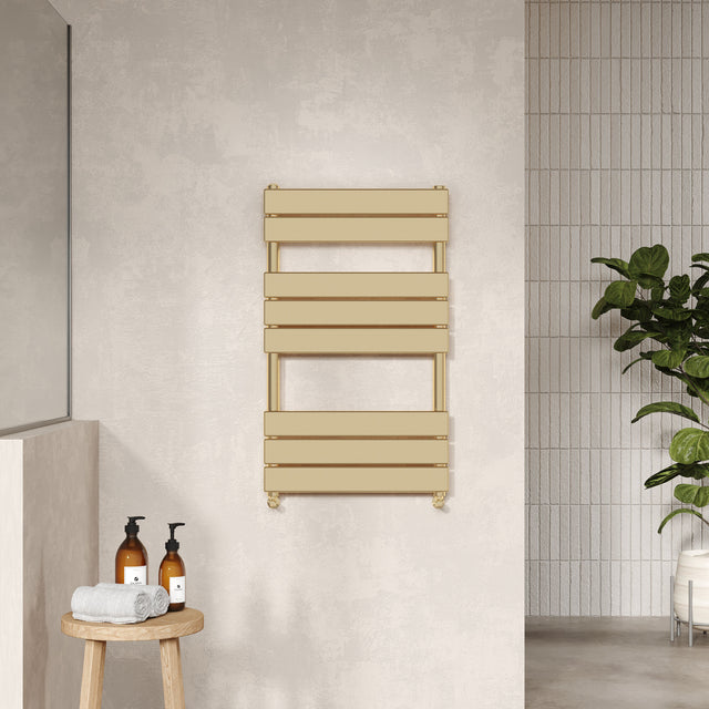 Nuie Piazza 840 x 500mm Vertical Heated Towel Rail – Brushed Brass or Anthracite