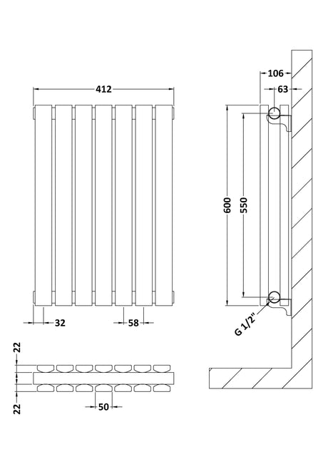 Nuie Sloane Horizontal Double Panel Radiator – 600 x 412mm, 600 x 586mm, 600 x 992mm, 992 x 600mm, 1398 x 600mm & 1572 x 600mm, photo 4