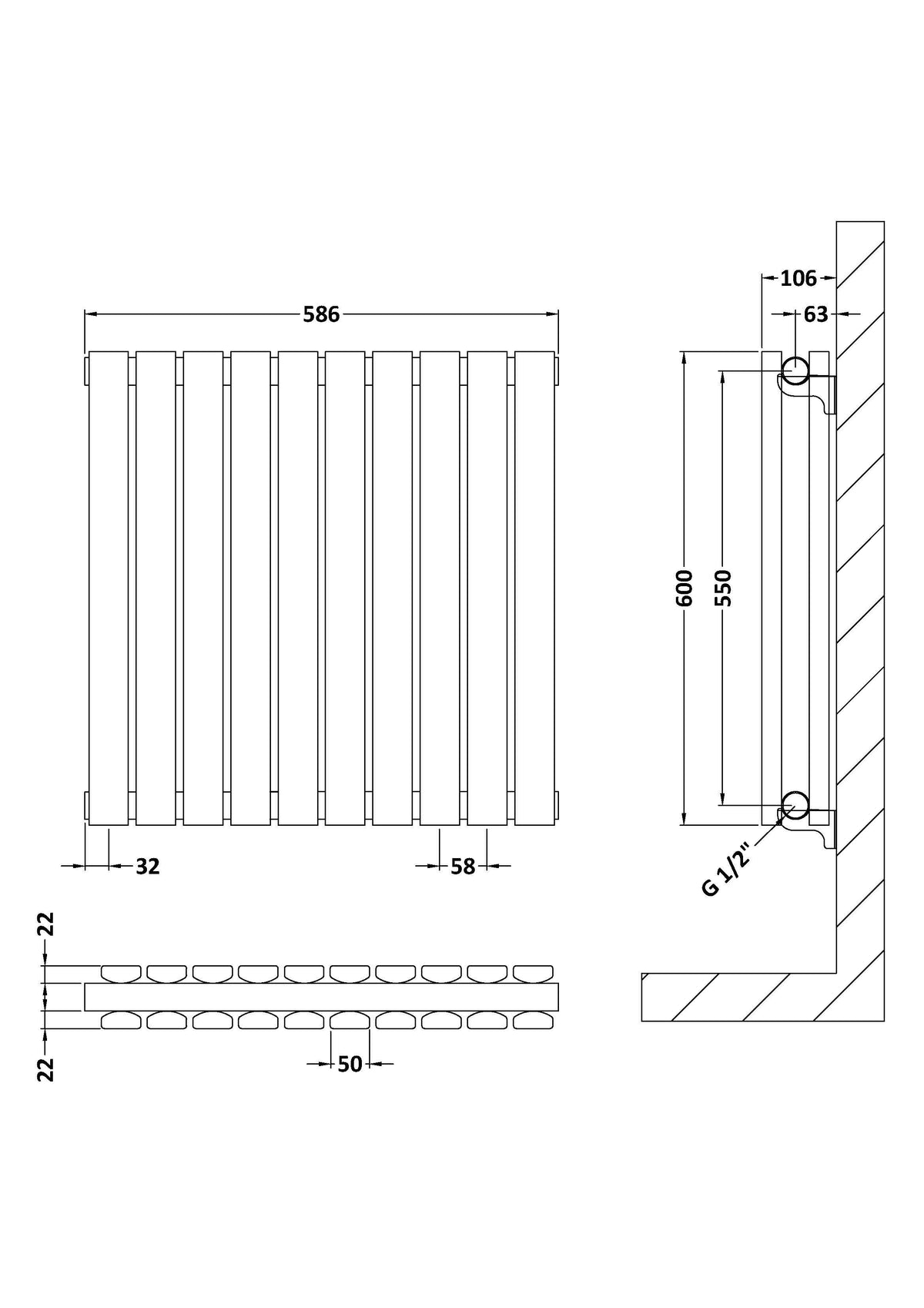 Nuie Sloane Horizontal Double Panel Radiator – 600 x 412mm, 600 x 586mm, 600 x 992mm, 992 x 600mm, 1398 x 600mm & 1572 x 600mm, photo 5