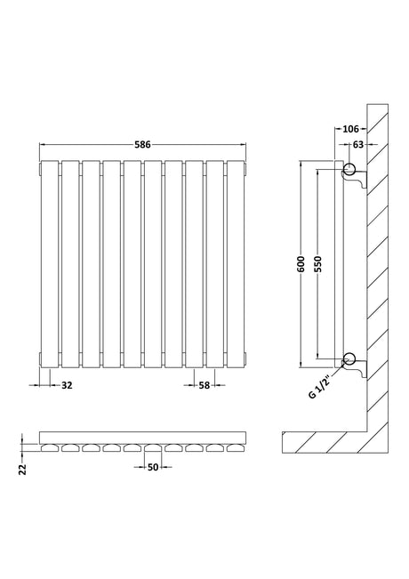 Nuie Sloane Horizontal Single Panel Radiator – 600 x 412mm, 600 x 586mm & 992 x 600mm, photo 5