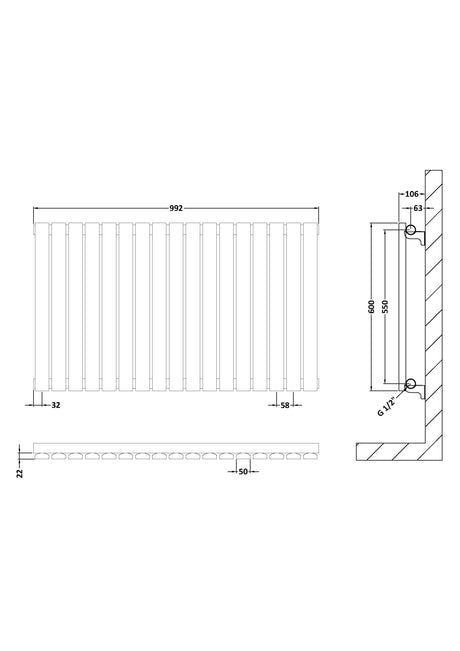 Nuie Sloane Horizontal Single Panel Radiator – 600 x 412mm, 600 x 586mm & 992 x 600mm, photo 6