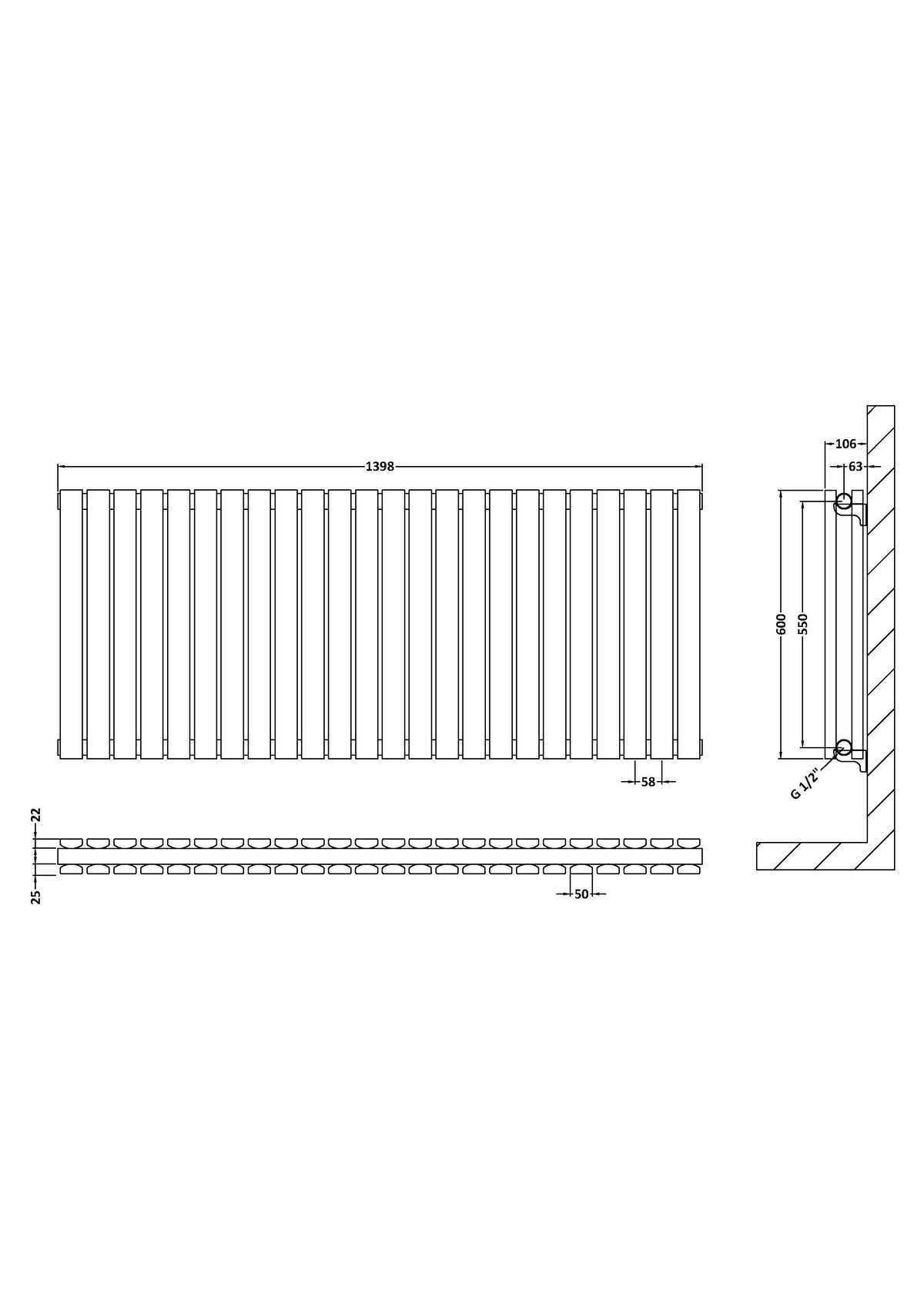 Nuie Sloane Horizontal Double Panel Radiator – 600 x 412mm, 600 x 586mm, 600 x 992mm, 992 x 600mm, 1398 x 600mm & 1572 x 600mm, photo 8