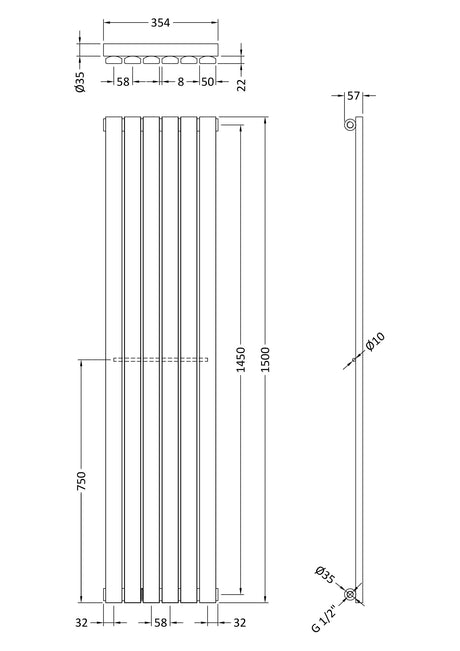 Nuie Sloane Vertical Single Panel Radiator – 1500 x 354mm & 1800 x 354mm, photo 4